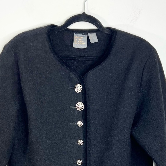 Vtg 80s 90s Canadian made trachten style black boiled wool duck cardigan jacket - Picture 7 of 14